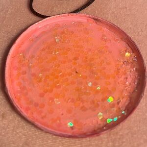 Handmade Pink Glitter Pendant Necklace Statement One of a Kind Jewelry